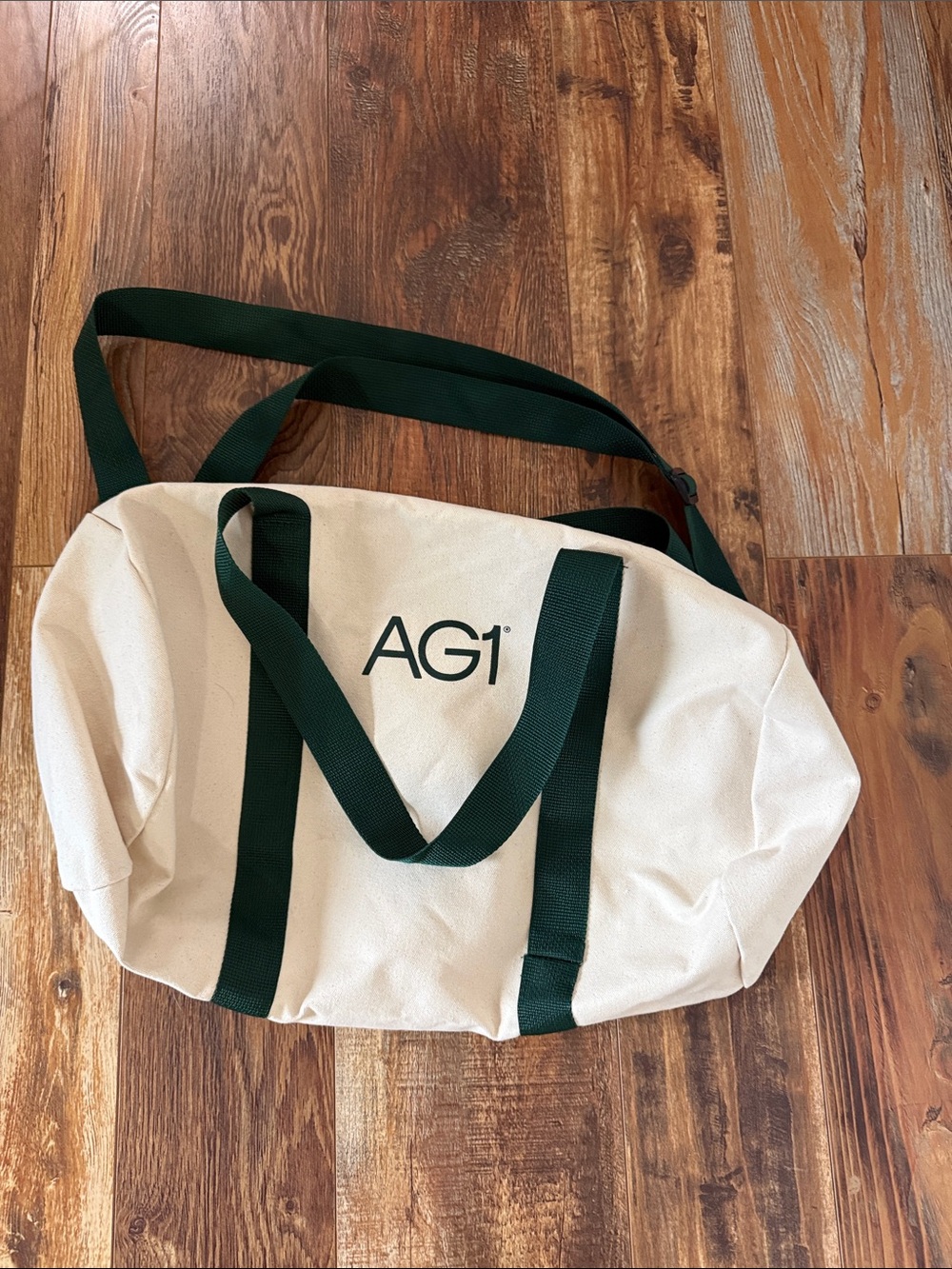 AG1 Cream Canvas Tote with Dark Green Straps
